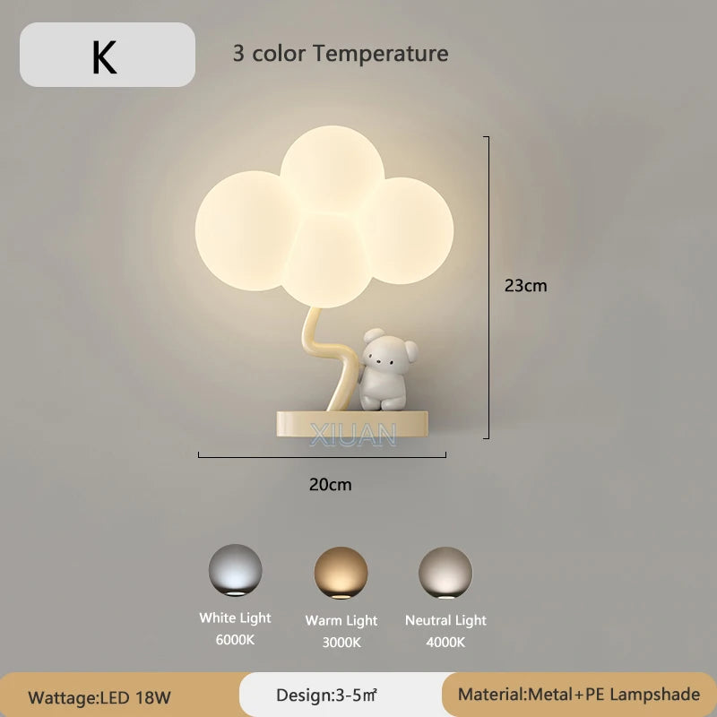 Monkey Light Cartoon Animal Wall Lamp White Cloud Sconce Nursery Room Night Light Children's Bedroom Bedside Lamp Eye Protection