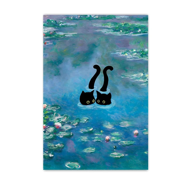 Funny Black Cat Wall Art Van Gogh Poster Abstract Famous Reproduction Canvas Painting Aesthetic Room Home Decor