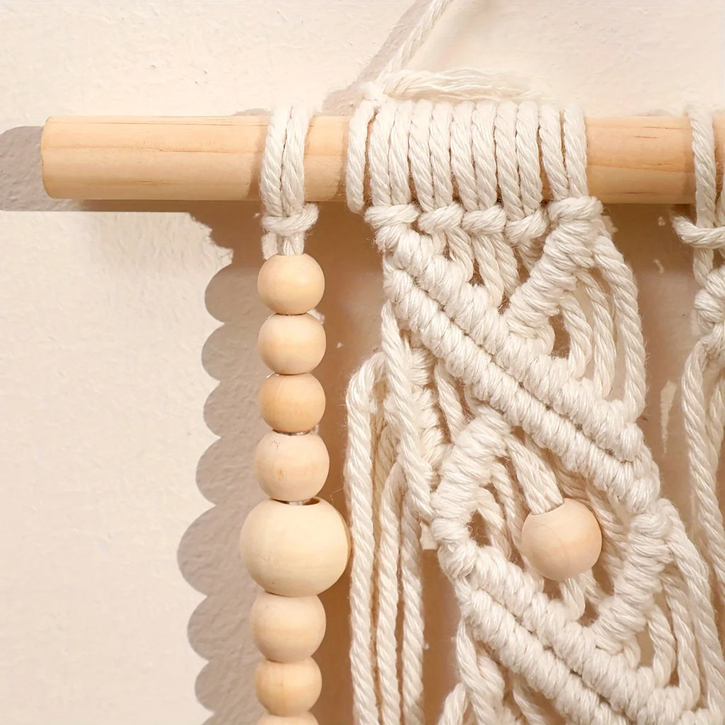 Macrame Wall Hanging Boho Art Wall Decor Wooden Bead Bedroom Nursery Apartment Home Decoration Gift for Girls Birthday Christmas