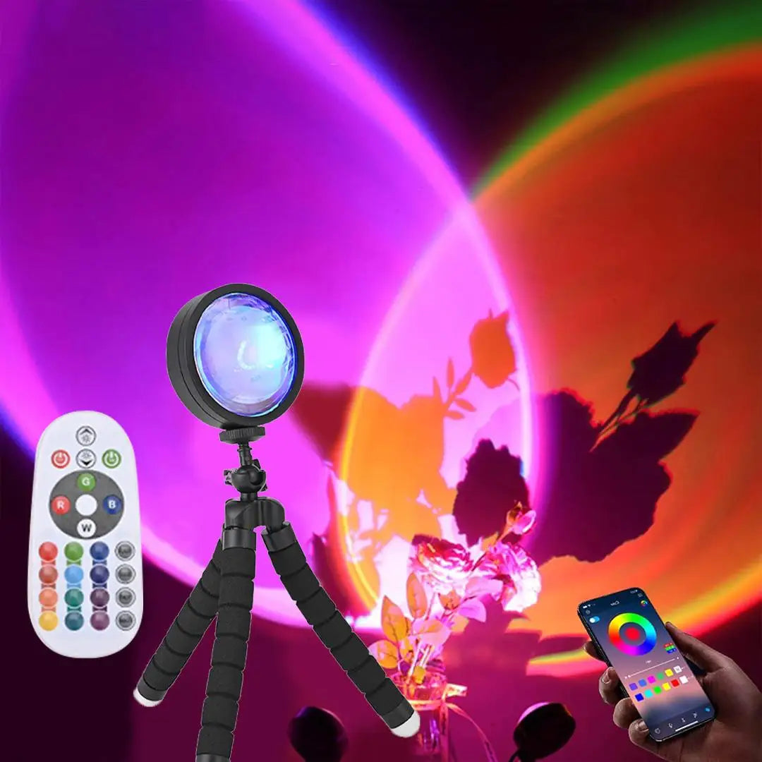 APP Remote Control 360 Degree Rotation Sunlight Lamp Projector with 16 color 4 Modes Rainbow Sunset Light