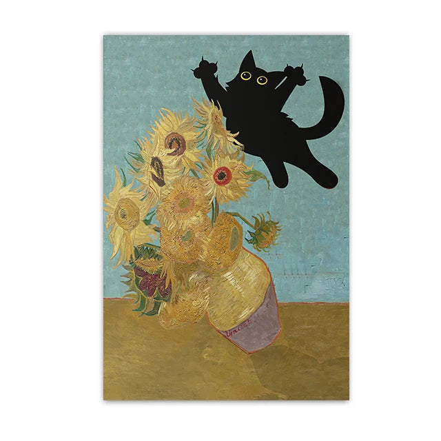 Funny Black Cat Wall Art Van Gogh Poster Abstract Famous Reproduction Canvas Painting Aesthetic Room Home Decor