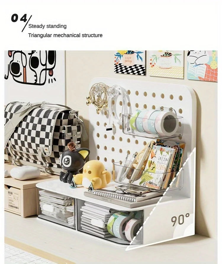 Kawaii Hook Drawer Type Hole Board Small Card Stand Display Desktop Idol Storage Box Desk Stationery Organization Storage Rack