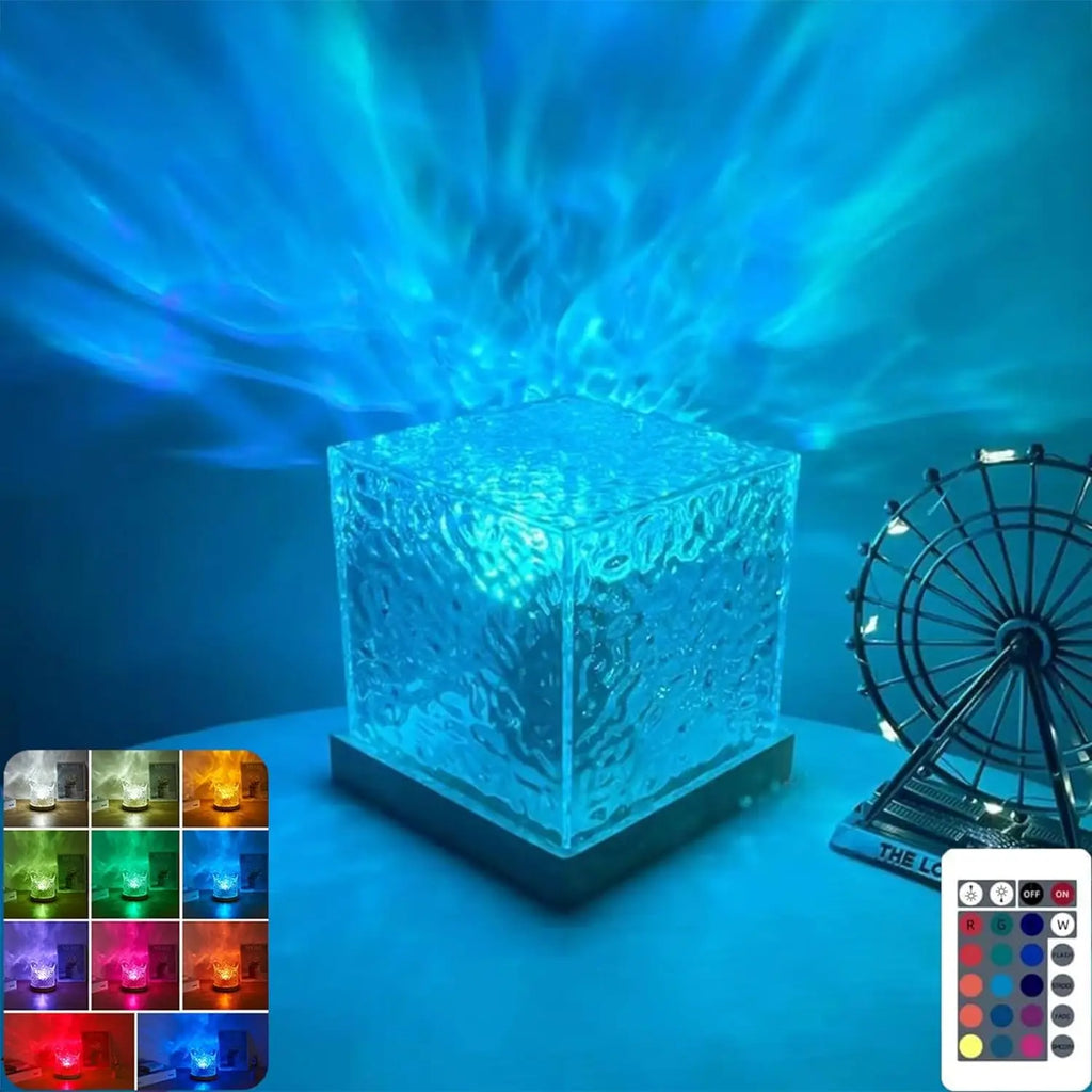 New Water Ripple Projector Night Light Crystal Mood Lamp Decoration Home Houses Bedroom Aesthetic Christmas Gift Sunset Lights