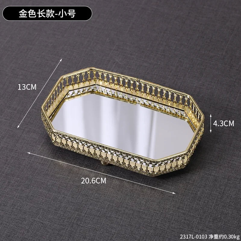 Luxury Mirror Metal Tray Cafe Restaurant Home Entrance Storage Tray Sample Pose Decoration Props Trays Decorative
