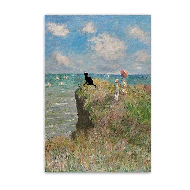 Funny Black Cat Wall Art Van Gogh Poster Abstract Famous Reproduction Canvas Painting Aesthetic Room Home Decor