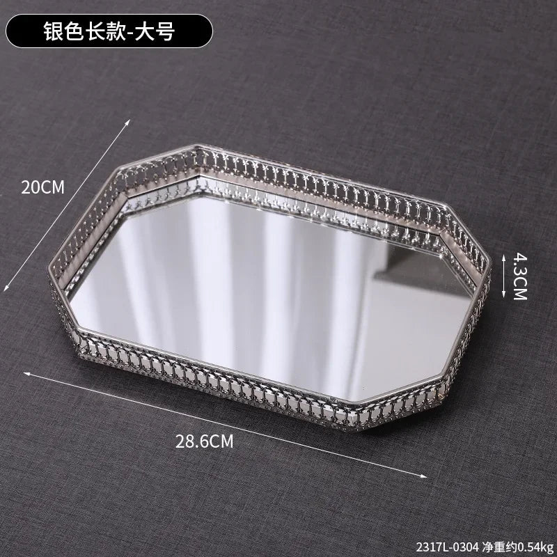 Luxury Mirror Metal Tray Cafe Restaurant Home Entrance Storage Tray Sample Pose Decoration Props Trays Decorative