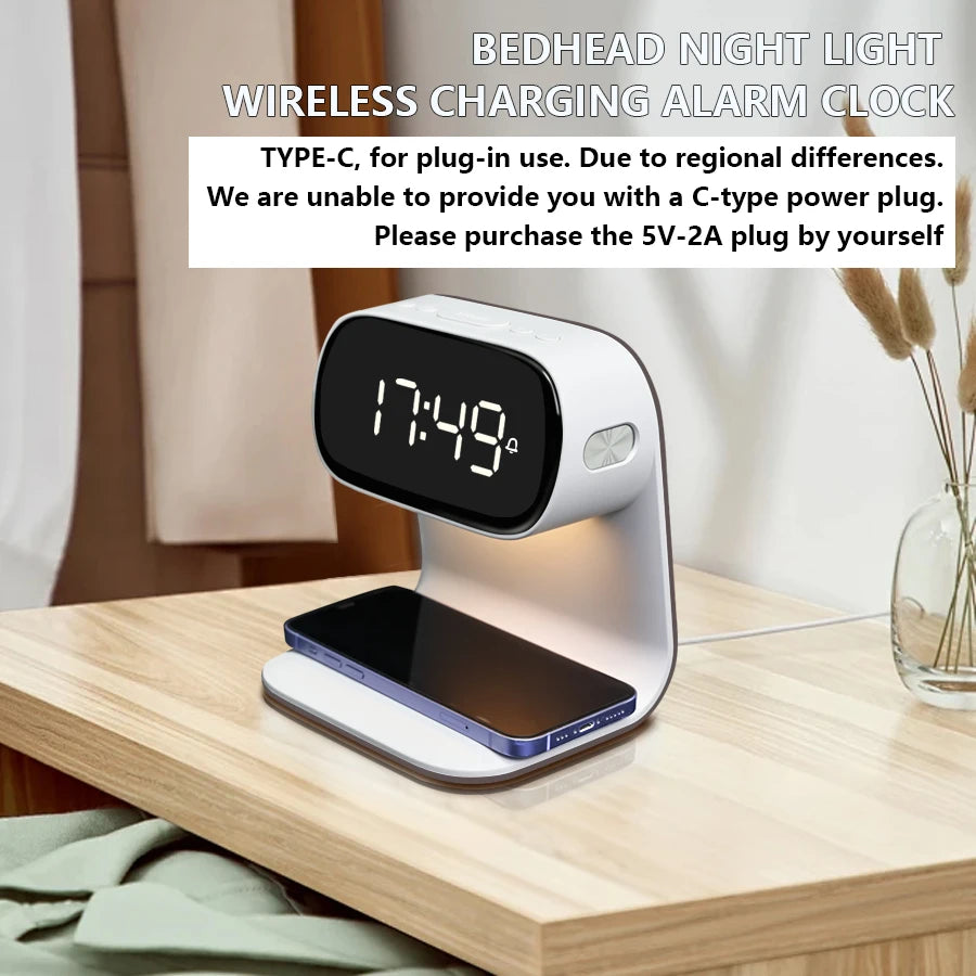 1pc new multi-functional LED warm light night light alarm clock - support mobile phone wireless charging - suitable for living r