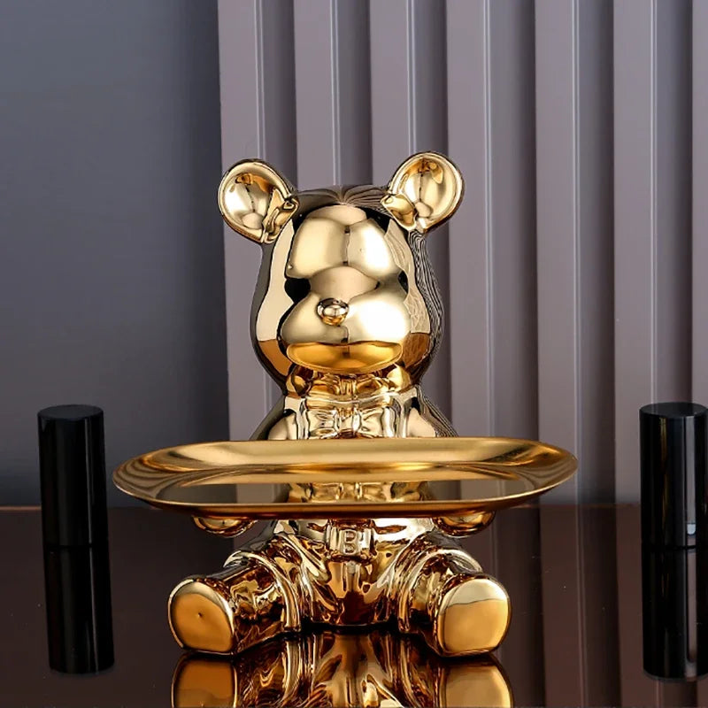Home Decor Ceramic Colorful Plating Bear Storage Box Home Living New Room Desktop Tray Decorative Statue Money Box Ornaments