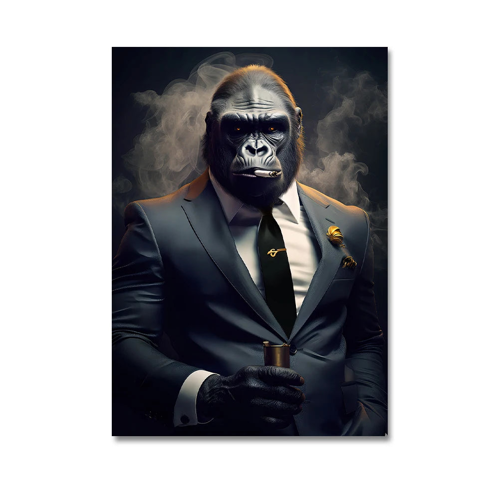Nordic Gorilla Wear Suit Wall Art Canvas Painting Abstract Aesthetics Animal Monkeys Poster Print Picture for Modern Home Decor