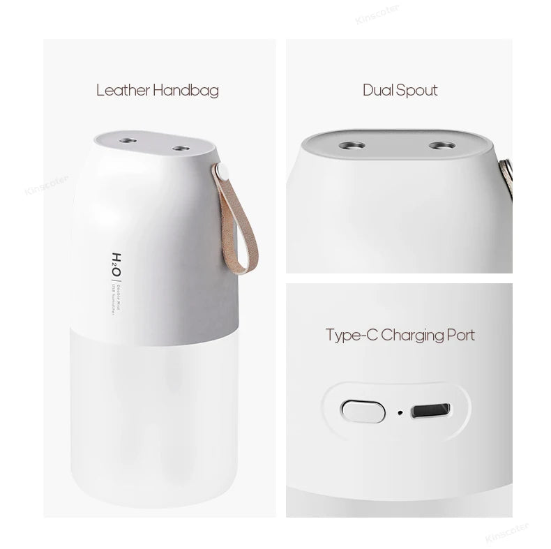 Cordless Rechargeable Air Humidifier 2000mAh Wireless Cool Mist Diffuser Car Home Ultrasonic Humidifier with Warm Nightlight