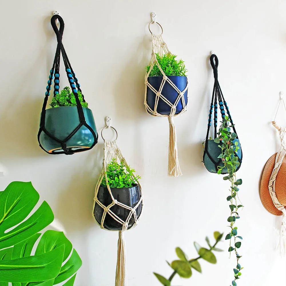 Bohemian macrame handmade products  short macrane plant hanger for wall hanging pot holder for fleshiness