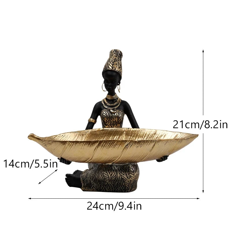 Vilead Black Woman Tray Entrance Porch Decoration Key Candy Holder Container Table Luxury Modern Home Living Room Decor Resin