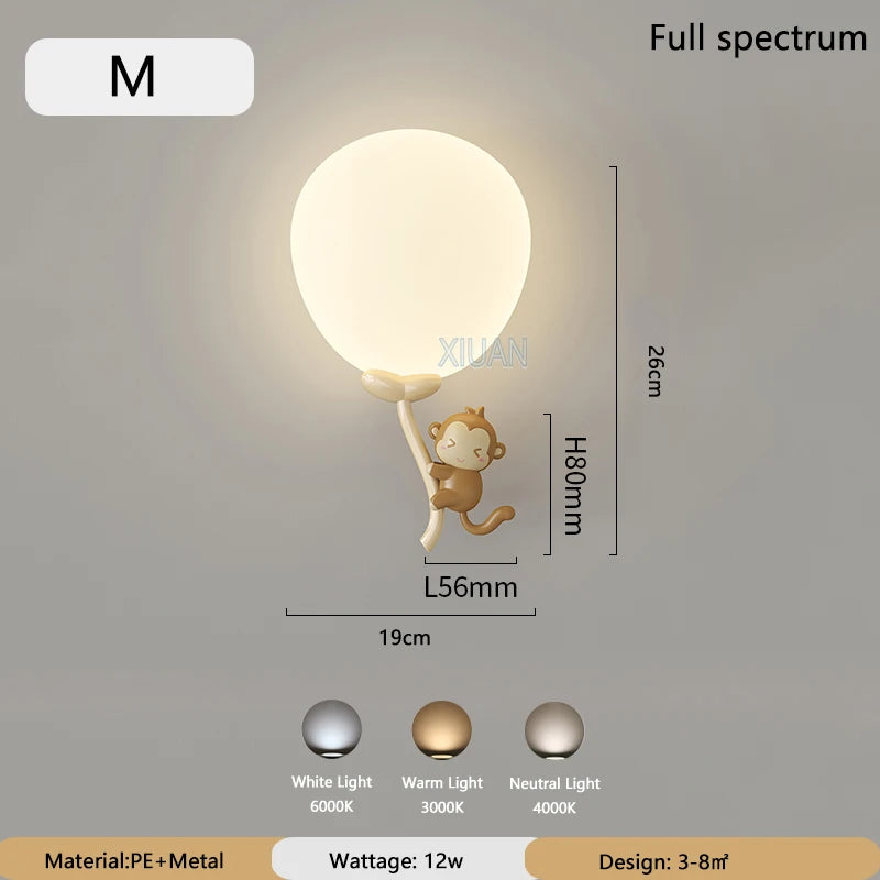 Monkey Light Cartoon Animal Wall Lamp White Cloud Sconce Nursery Room Night Light Children's Bedroom Bedside Lamp Eye Protection