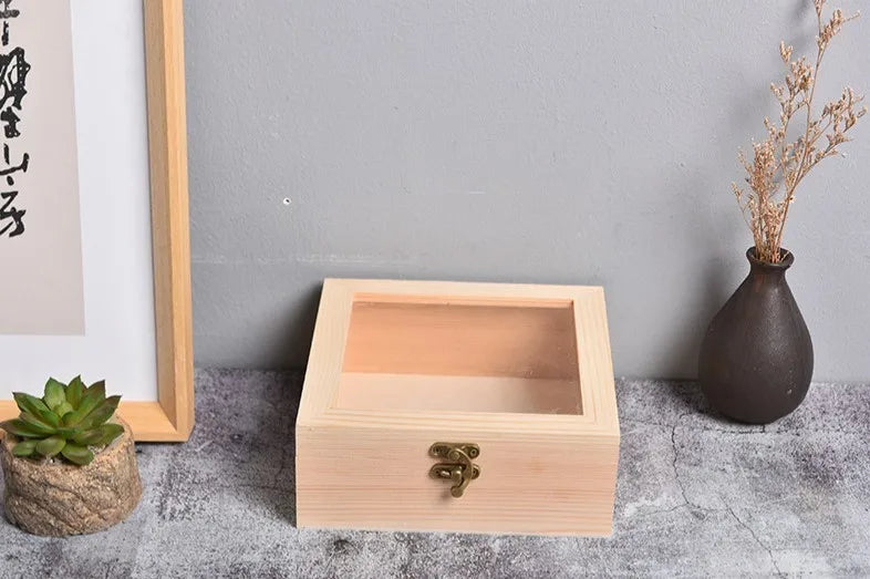 Wooden Square Hinged Storage Boxes Craft Gift Storage Container Dust Jewelry Box Desktop Organizer Wooden Gift Box