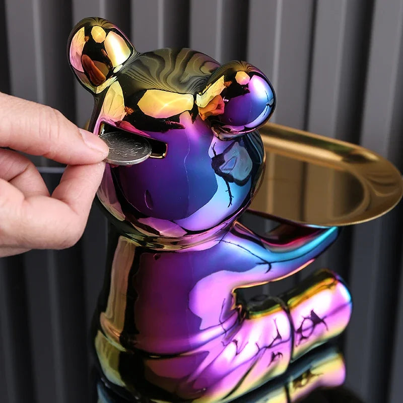 Home Decor Ceramic Colorful Plating Bear Storage Box Home Living New Room Desktop Tray Decorative Statue Money Box Ornaments