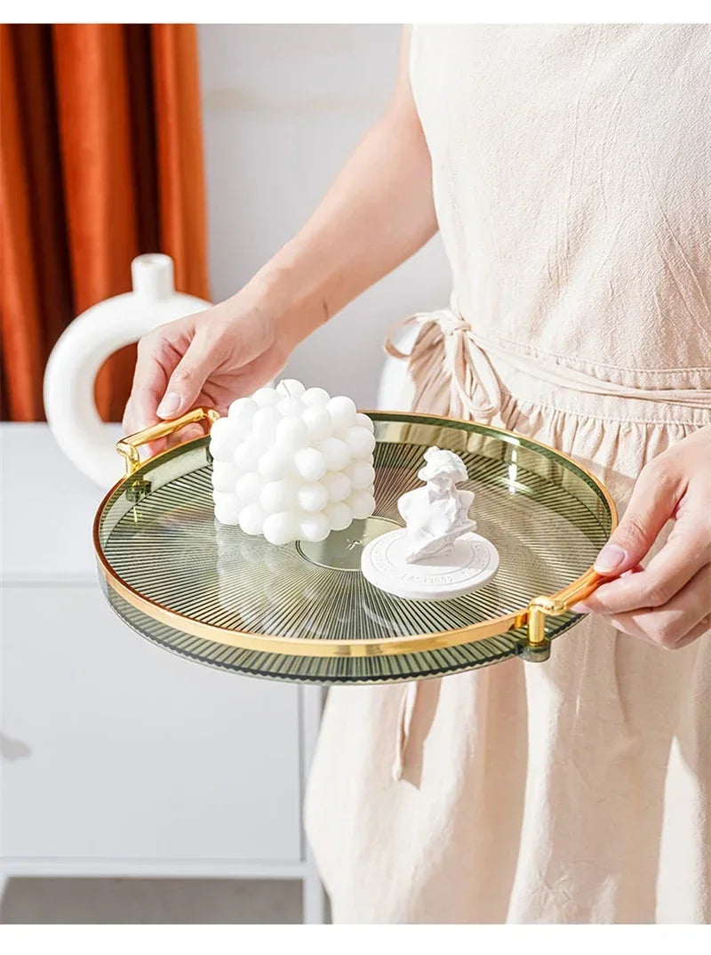 1PC Round Storage Tray Home Living Room Coffee Table Tea Cup Storage Plate Acrylic Tray Aromatherapy Organizer Tray Home Decor