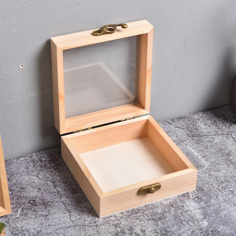 Wooden Square Hinged Storage Boxes Craft Gift Storage Container Dust Jewelry Box Desktop Organizer Wooden Gift Box