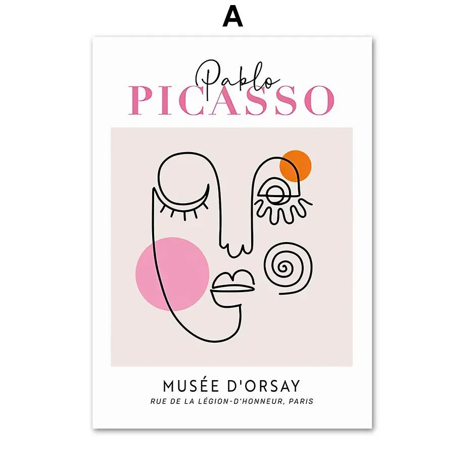 Modern Abstract Wall Art Pink Orange Picasso Lines Face Nude HD Canvas Print Poster Home Living Room Bedroom Decoration