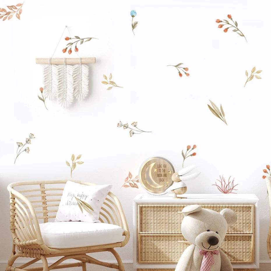 Boho Flowers Wall Stickers Child Watercolor Bedroom Living Room Home Decor Art Eco-frienly Removable Decals PVC Murals