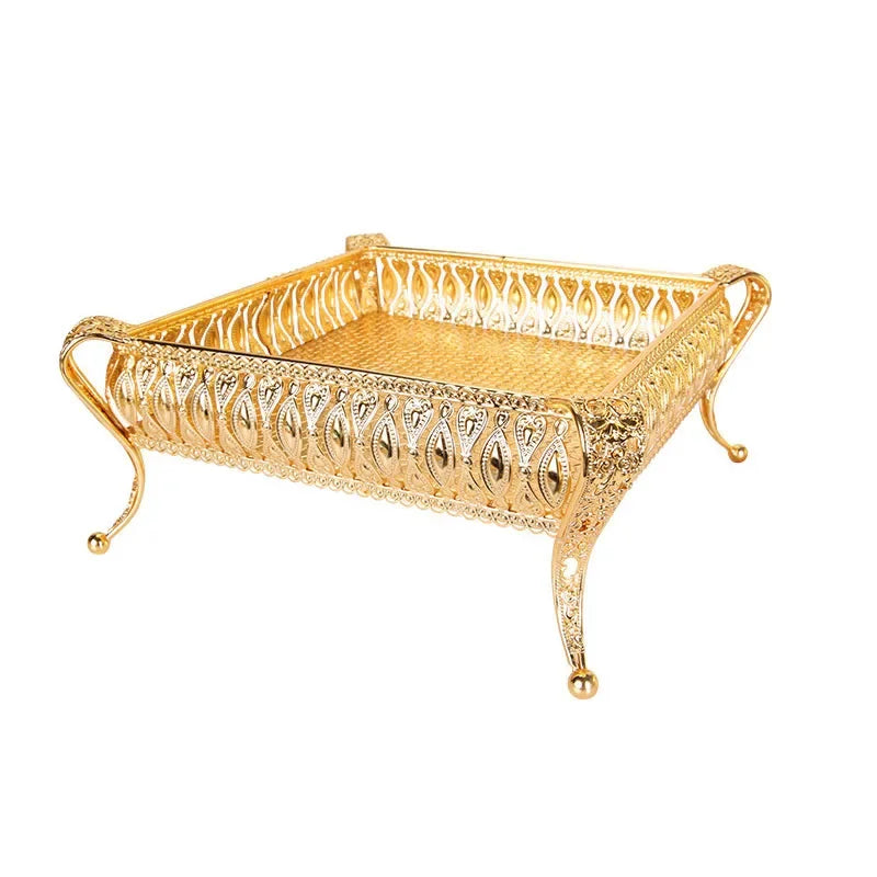 Creative Vintage Gold Fruit Tray Golden Round Square Fruit Plate Multi-Function Metal Snack Home Storage Plate Tablewear