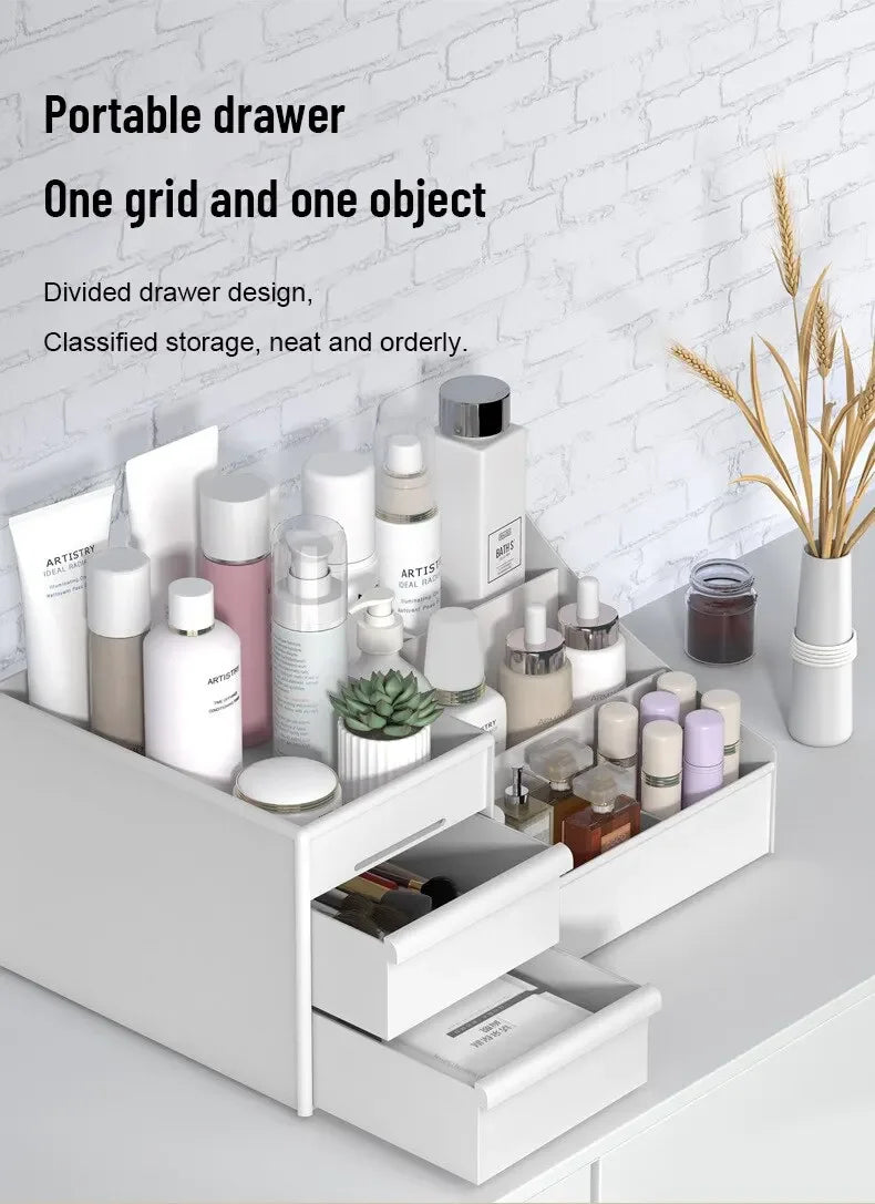 1pc White New Drawer Makeup Storage Box Dormitory Finishing Plastic Shelf Cosmetics Skin Care Dressing Table Make Up Organizer