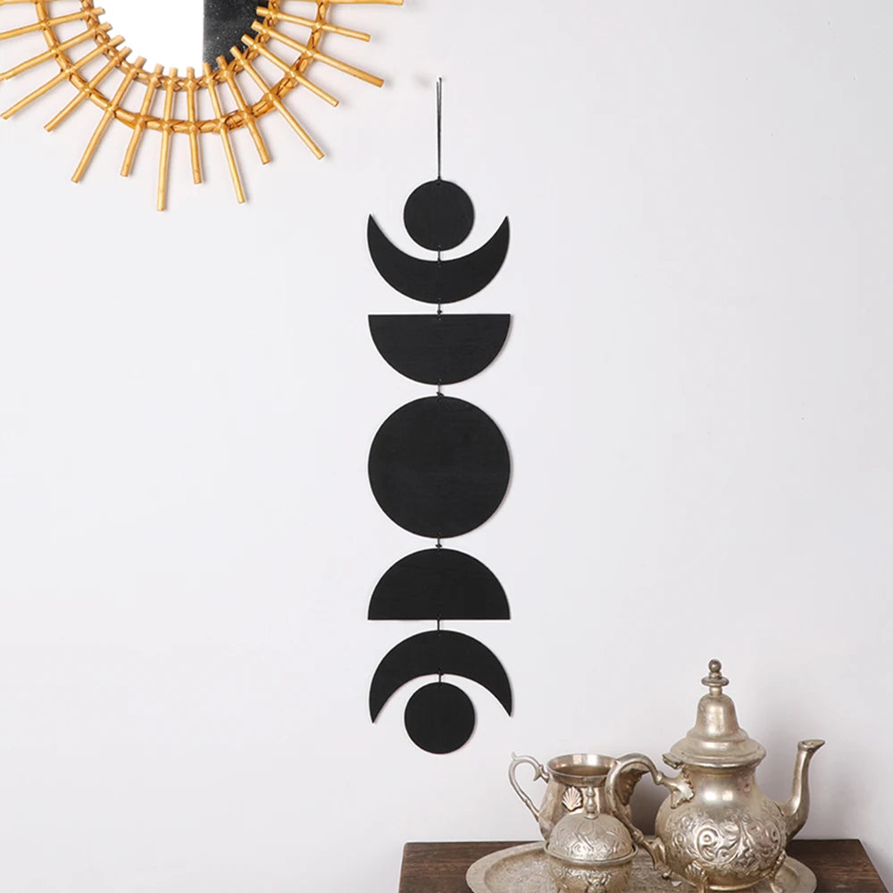 Wooden Wall Hanging Moon Phase Garland Wall Decor Hanging Ornaments Ramadan Decoration Boho Home Decor for Nursery Ornament Gift