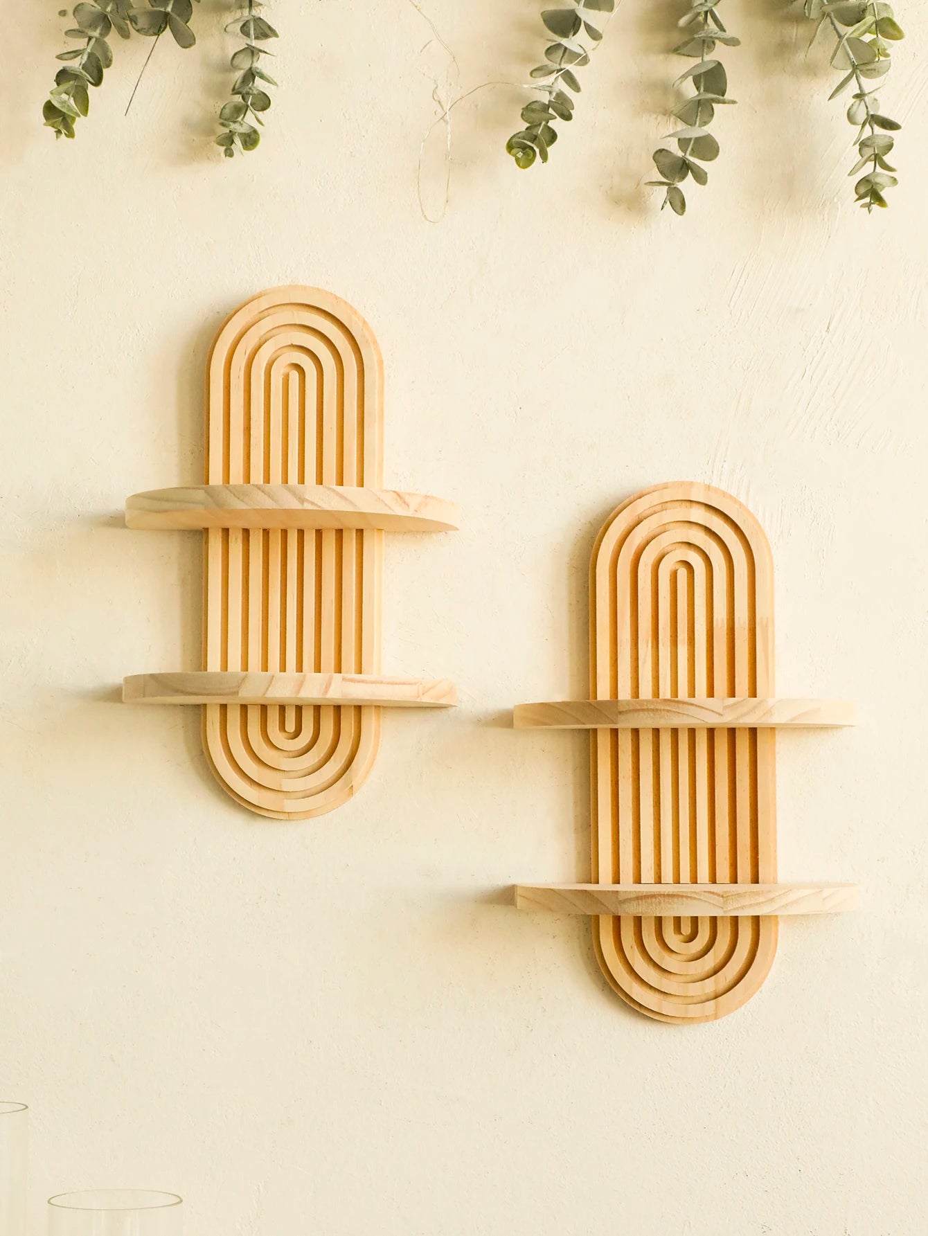 1Pc Boho Style Wooden Wall Shelves - Geometric Wall Mounted Shelves, Natural Wood Finish, Modern Home Decor, Plant Decorative