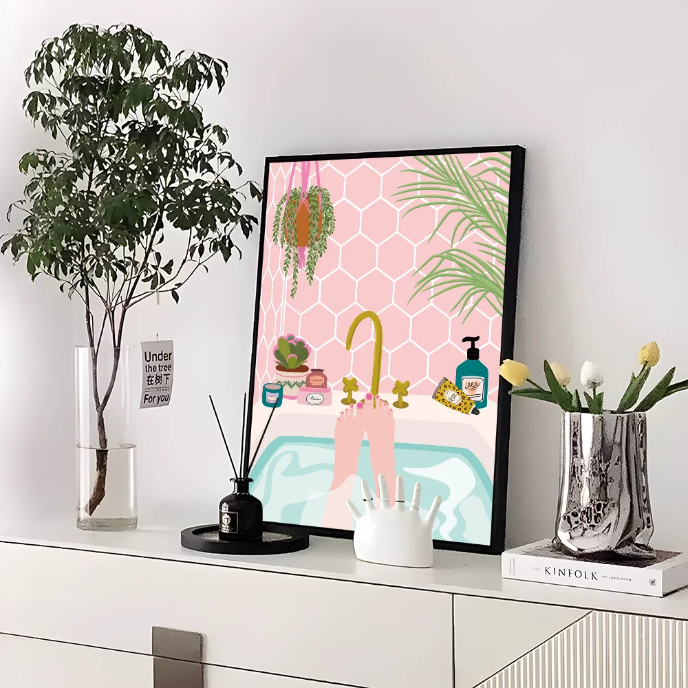 Greek Tile Botanical Plants Art Boho Green Leaves  Self-adhesive Art Poster Whitepaper Sticker DIY Room Bar Cafe Wall Decor