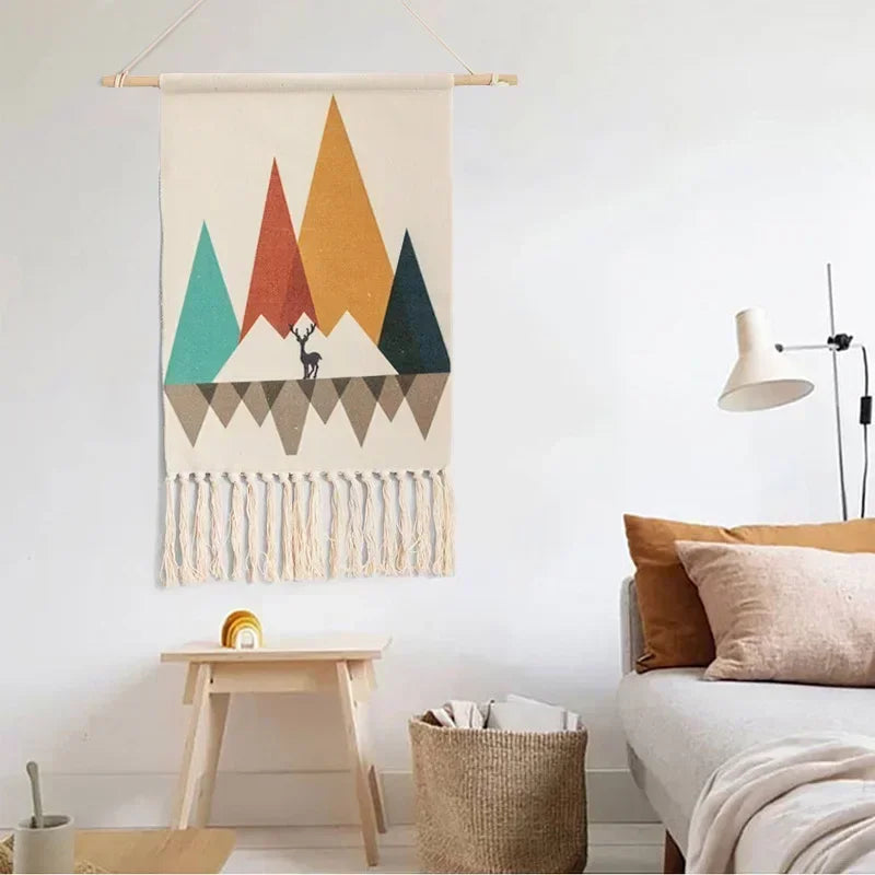 Macrame Wall Hanging Tapestry Nordic Cotton Tassel Handmade Woven Bohemian Geometric Canvas Cloth Home Living Room Boho Decor