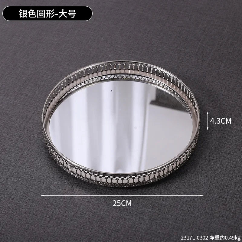 Luxury Mirror Metal Tray Cafe Restaurant Home Entrance Storage Tray Sample Pose Decoration Props Trays Decorative