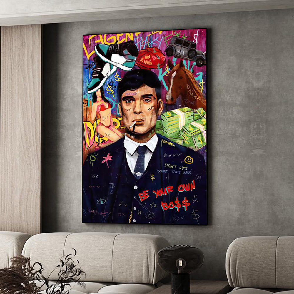 Classic Pop Street Graffiti Abstract Wall Art Gangster Godfather Smoking HD Oil On Canvas Posters And Printed Living Room Decor