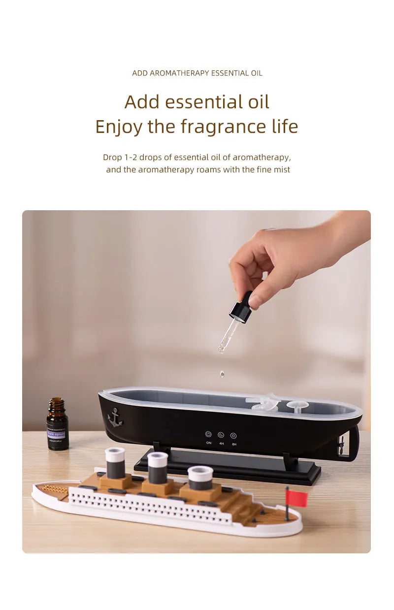 250ml Titanic Ship Model Decoration Air Humidifier Essential Oil Diffuser Jellyfish Smoke Ring Spray Aroma Diffuser For Home
