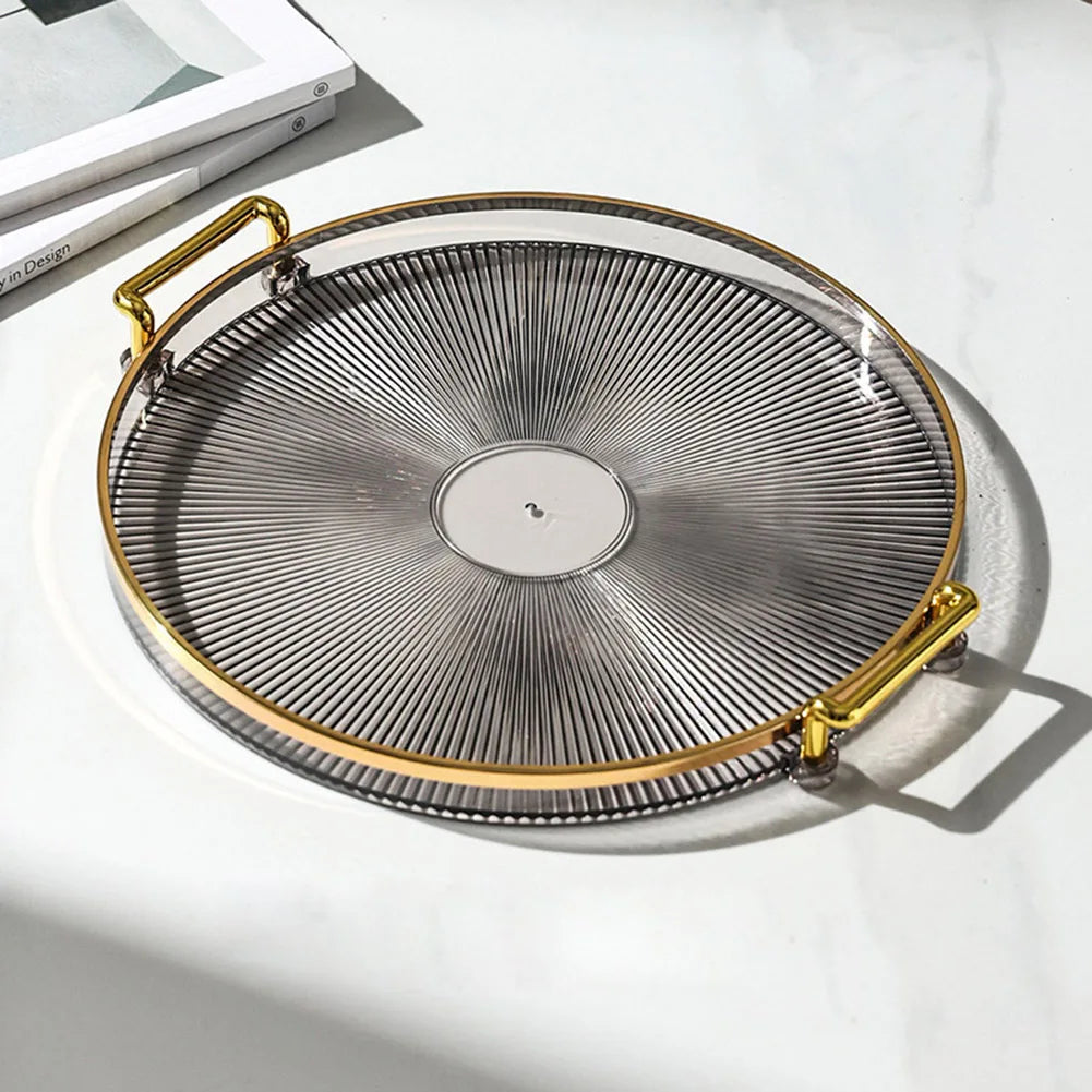 Luxury Storage Tray With Golden Handle Household Tea Dessert Fruit Storage Tray Plate Dinner Plate for Living Room Kitchen