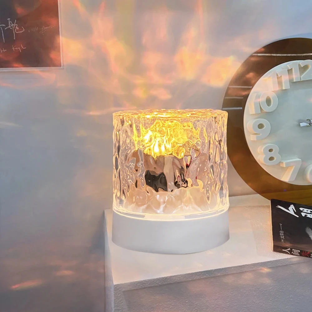 Water Ripple Projector 3/16 Colors Night Light Flame Crystal Lamp Home Houses Decoration Sunset Lights Gift Rotating Light