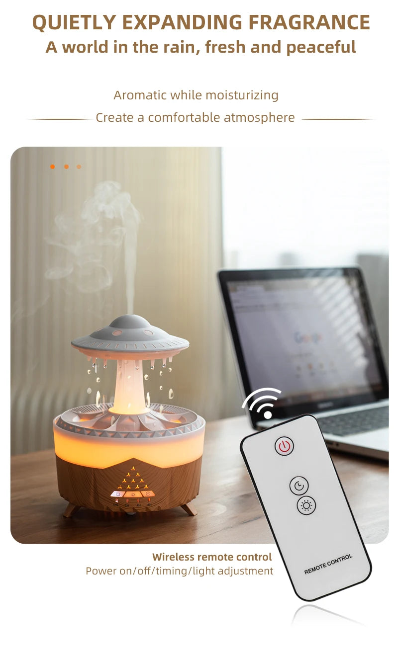 350ml Aroma Air Humidifier Mini Usb Remote Control Raindrop Colorful Light Aromatherapy Room Rain Cloud Aroma Oil  Diffuser