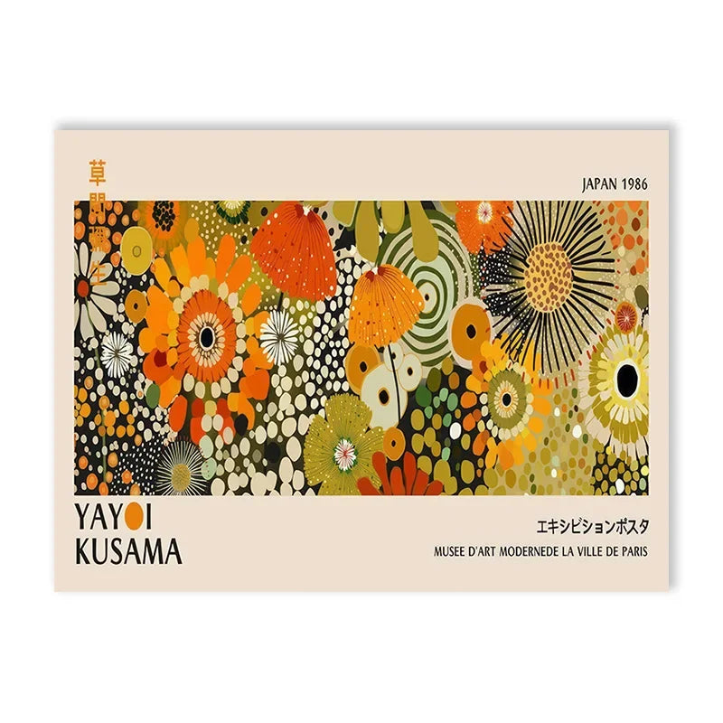 Abstract Yayoi Kusama Flower Exhibition Art Poster Vintage Japanese Print Canvas Painting Modern Room Large Size Wall Home Decor