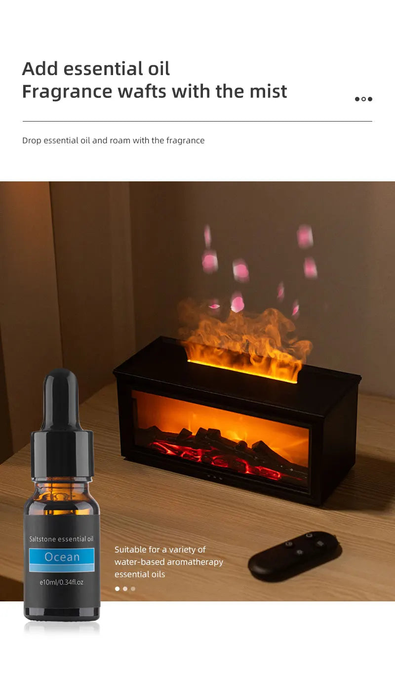 New Colorful Flame Mini Fireplace Aroma Diffuser 280ml Waterless Auto-Off Air Humidifier with Timer Remote Control for Home Gift