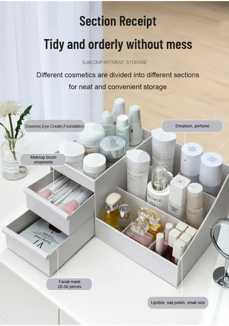 1pc White New Drawer Makeup Storage Box Dormitory Finishing Plastic Shelf Cosmetics Skin Care Dressing Table Make Up Organizer