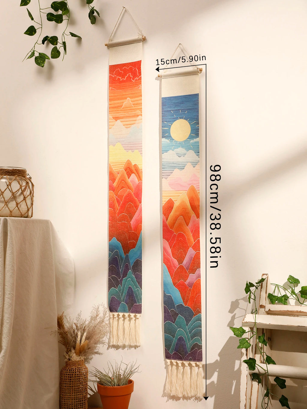 Macrame Tapestry Sunset Sunrise Handmade Wall Tapestries Boho Art Home Decoration Wall Hanging for Living Room Bedroom Ornament