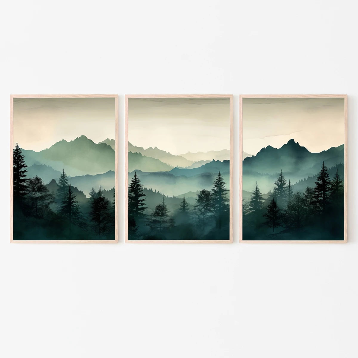 3pcs/set Abstract Sage Green Mountains Wall Art Print Poster Modern Watercolor Nature Landscape Canvas Painting Home Decor
