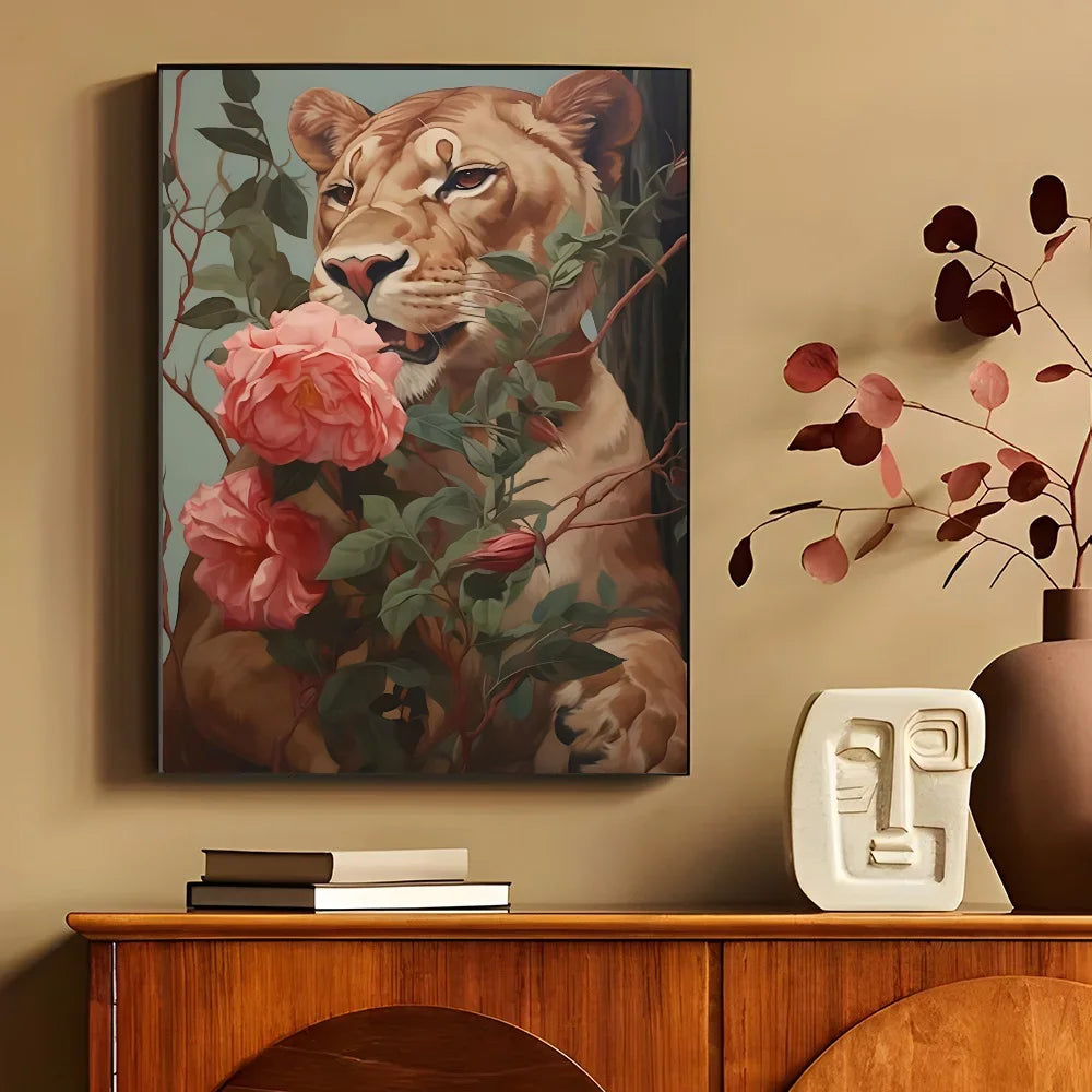 1PC Modern Maximalist Boho Wall Art Animals Leopard Lion Giraffe Monkey Poster Self-adhesive Art Waterproof Paper Sticker Coffee