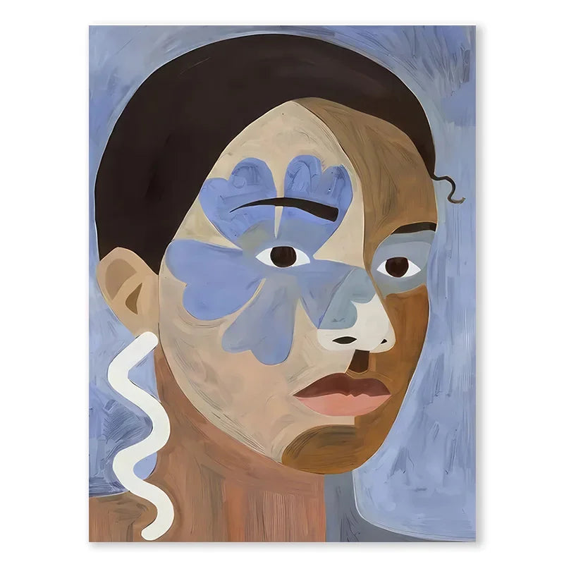 Abstract Line Face, Curve Striped Girl, Vase, Bird Canvas Painting Poster  for Home Decor  Living Room Wall Art for Bed Room