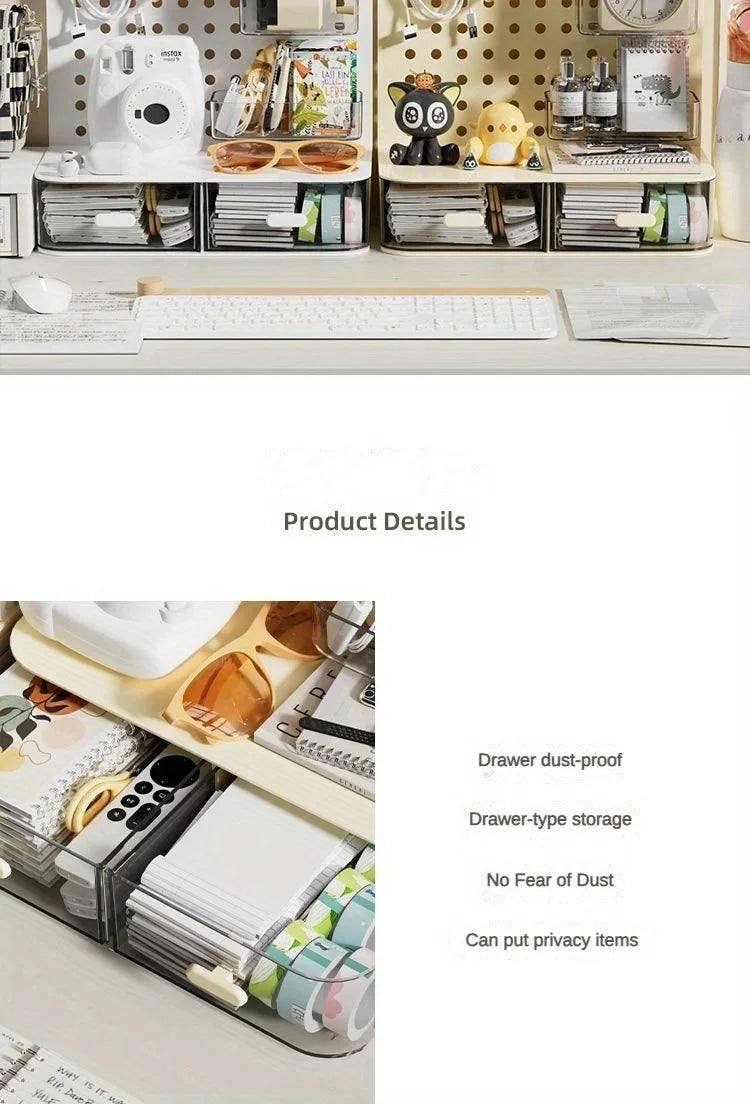 Kawaii Hook Drawer Type Hole Board Small Card Stand Display Desktop Idol Storage Box Desk Stationery Organization Storage Rack