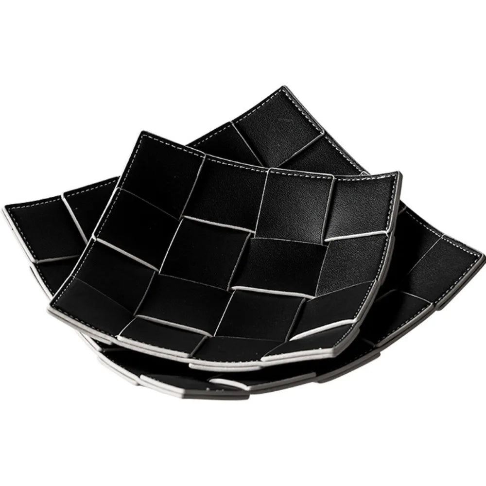 1 Piece Leather Storage Tray Home Appliances Tray Leather Living Room Desktop Woven Storage Tray Trays Decorative  Jewelry Dish