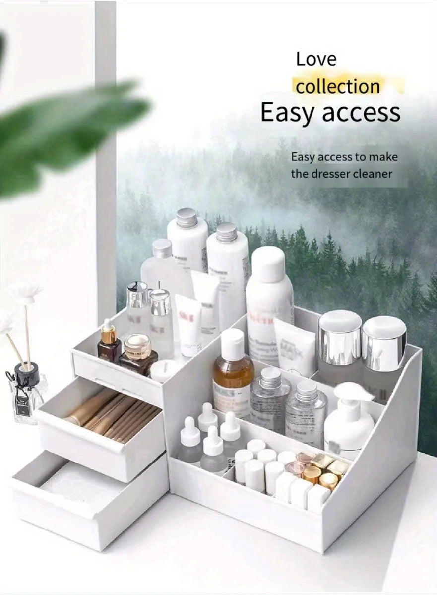 Makeup table with large capacity desktop storage, drawer rack, for versatile storage of skincare products and cosmetics