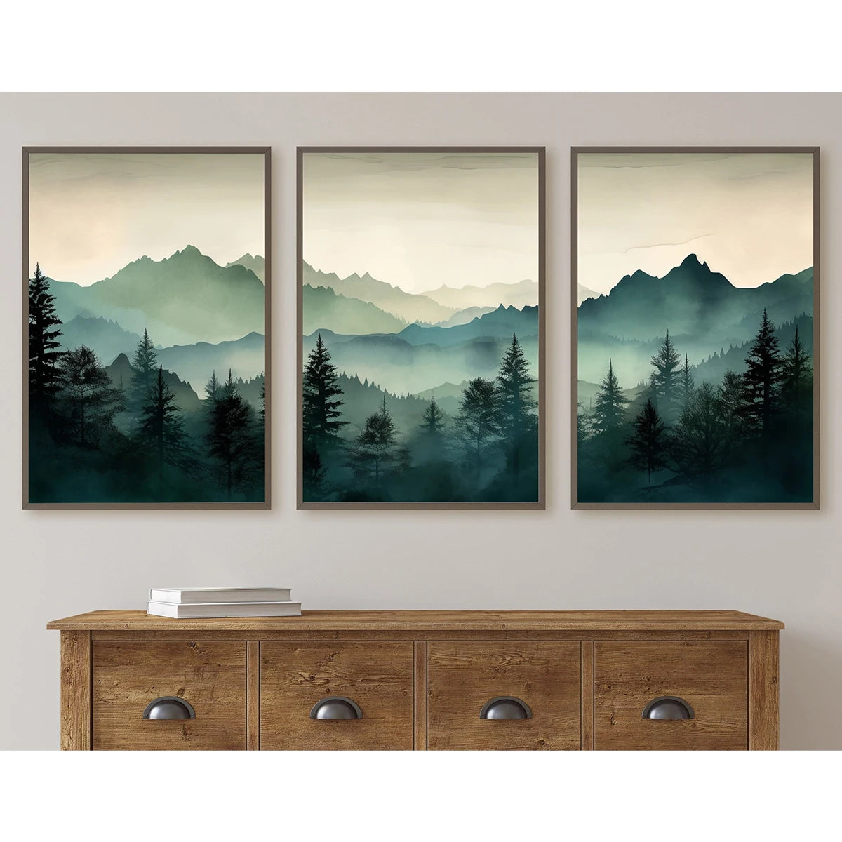 3pcs/set Abstract Sage Green Mountains Wall Art Print Poster Modern Watercolor Nature Landscape Canvas Painting Home Decor