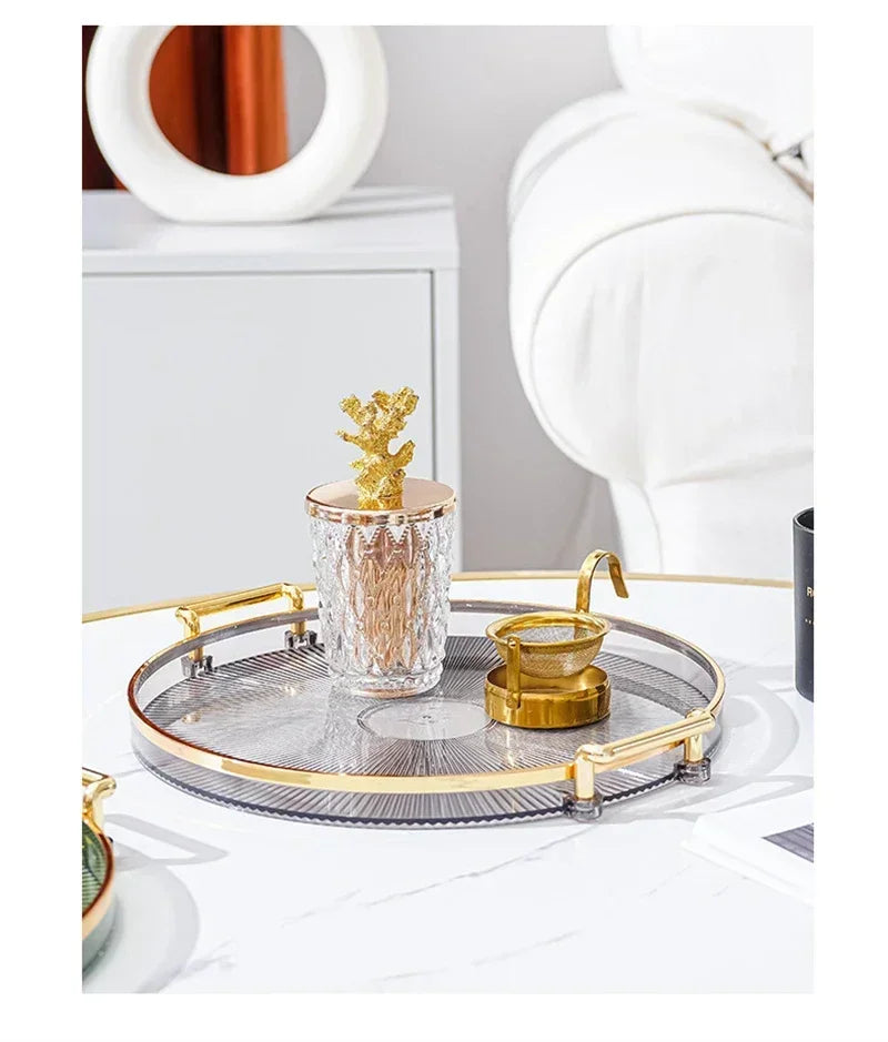 1PC Round Storage Tray Home Living Room Coffee Table Tea Cup Storage Plate Acrylic Tray Aromatherapy Organizer Tray Home Decor
