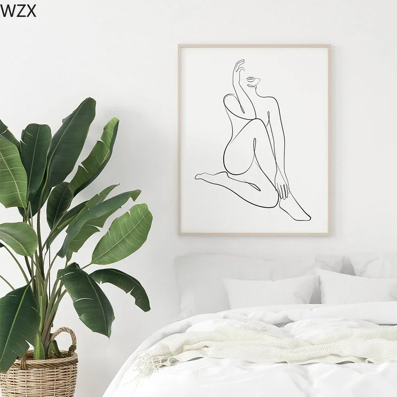 Scandinavian Minimalist Wall Art Woman Single Line Painting Abstract Line HD Canvas Poster Prints Home Bedroom Living Room Decor