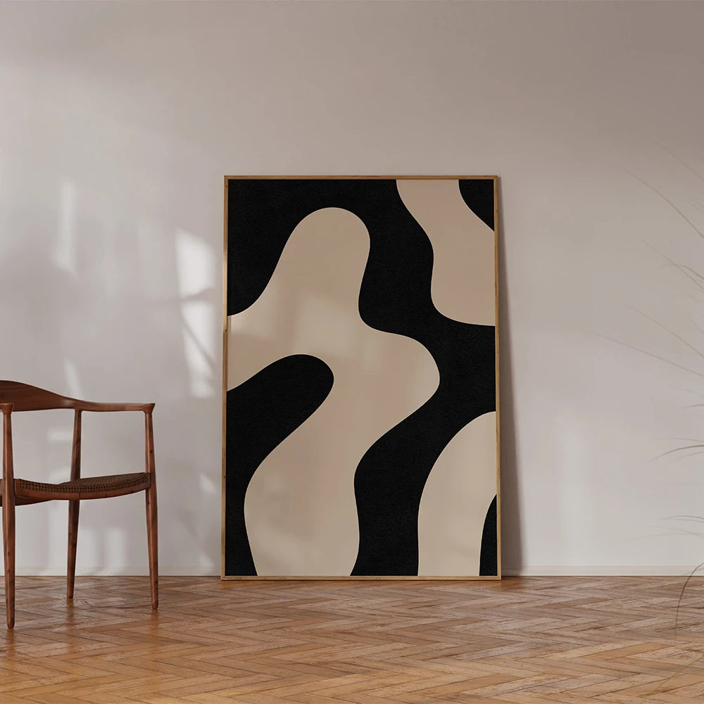 Modern Abstract Line Beige Black Minimalist Posters Prints Canvas Painting Wall Art Pictures Living Room Home Decoration
