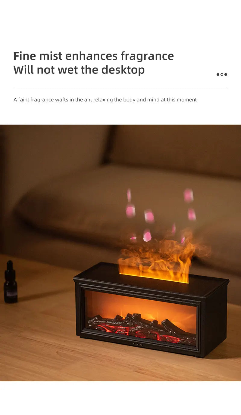 New Colorful Flame Mini Fireplace Aroma Diffuser 280ml Waterless Auto-Off Air Humidifier with Timer Remote Control for Home Gift